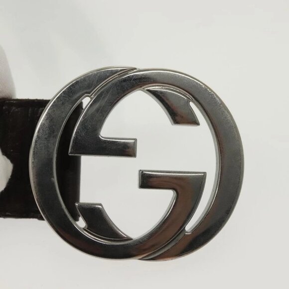 GUCCI Web Sherry Line Belt Leather 37"" Red Green 114984 Auth sw1387 - Picture 9 of 9